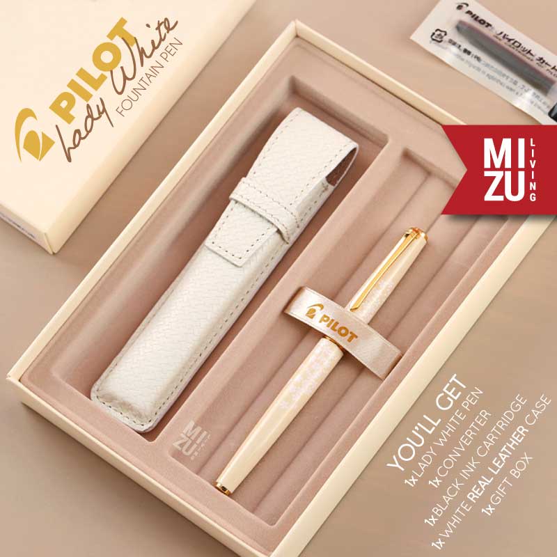 MIZU PILOT LADY WHITE FD-18SR 14K Gold Nib Sakura Cherry Blossom JAPAN Fountain Pen