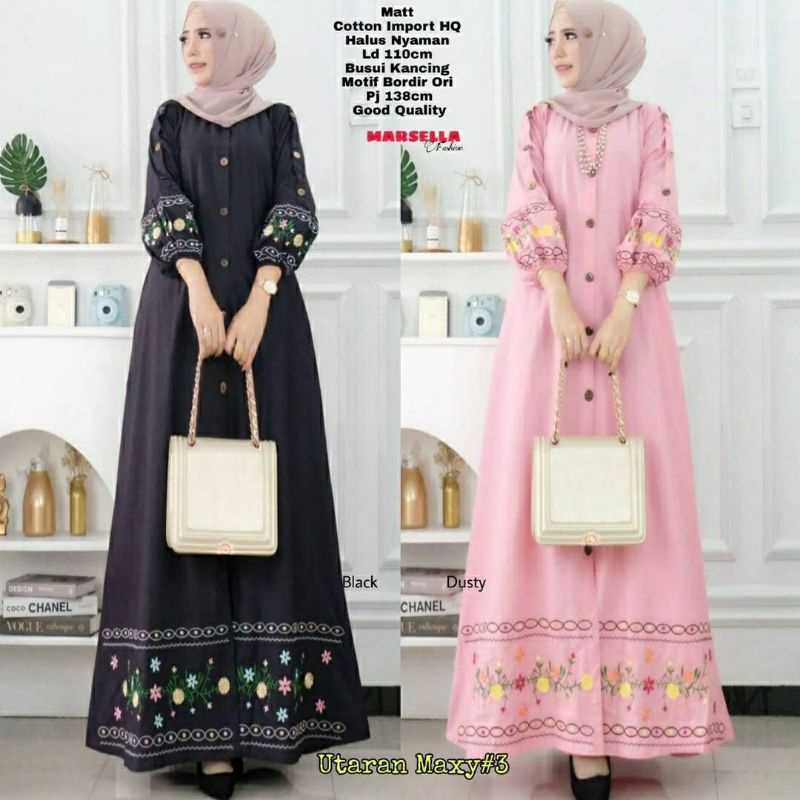 Utaran Maxy #3, GAMIS LEBARAN CANTIK FIT XXL LD 110 BAHAN KATUN IMPORT MIX BORDIR TERMURAH OOTD