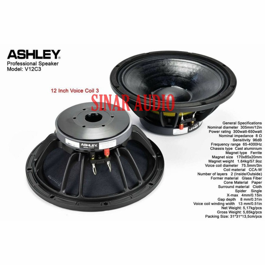 Speaker Komponen 12 Inch ASHLEY V12C3 Original
