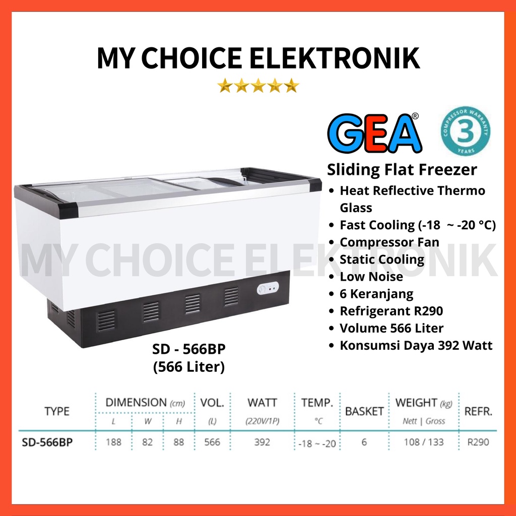 GEA Sliding Flat Freezer SD-566BP (566 L) | Glass Freezer SD-566 BP