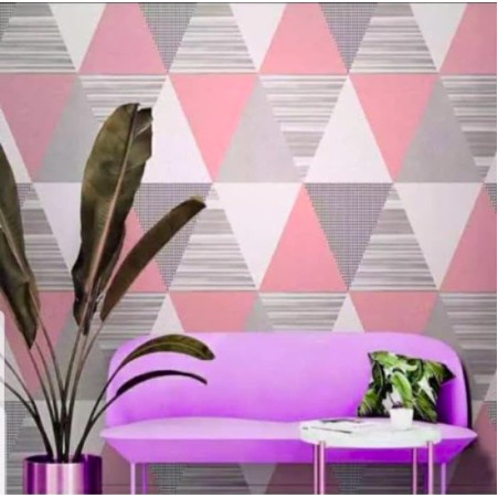 Wallpaper dinding motif segitiga pink