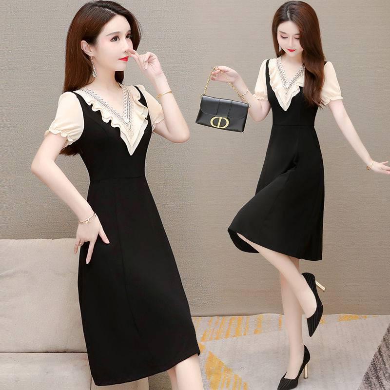 Gaun Dress Wanita Bigsize Jumbo 5XL BB 85 KG Ukuran Besar Hitam Sifon