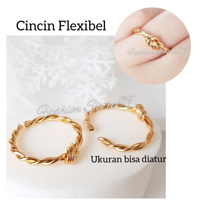 Cincin Flexibel Perhiasan impor Fashion Lapis emas 18k Cincin dewasa free size Fashion