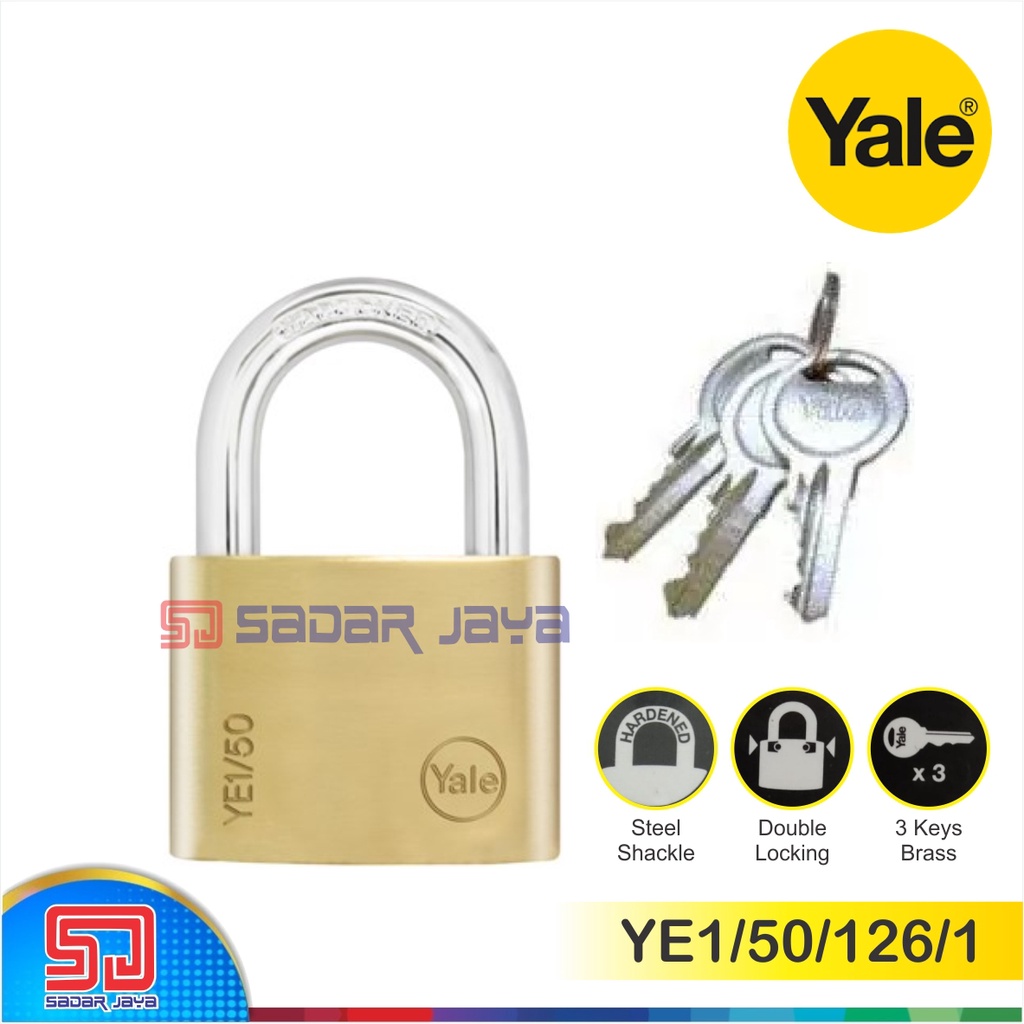 Yale YE1/50/126/1 Gembok Kuningan 50mm Leher Pendek 26mm Padlock Brass Material Hardened Steel