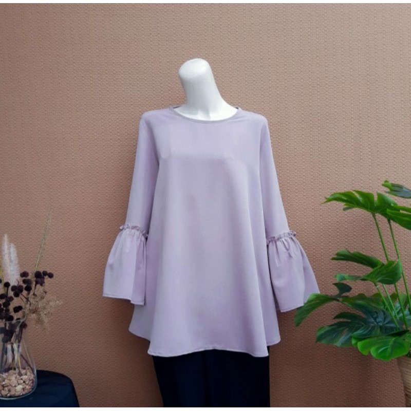 Baju Wanita Big Size Jumbo Lilac Ungu Pastel Kerut