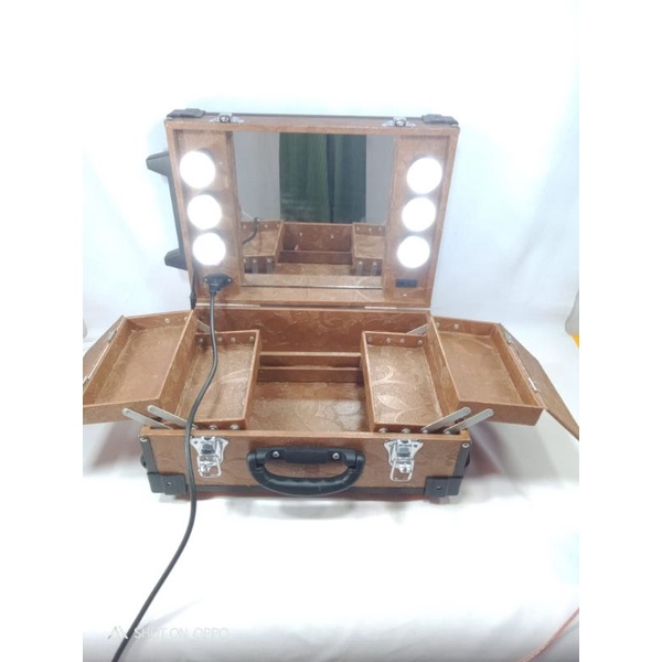 BEAUTYCASE RAK 4 LAMPU 6 WARNA COKLAT MEWAH KOPER KOSMETIK MAKUP