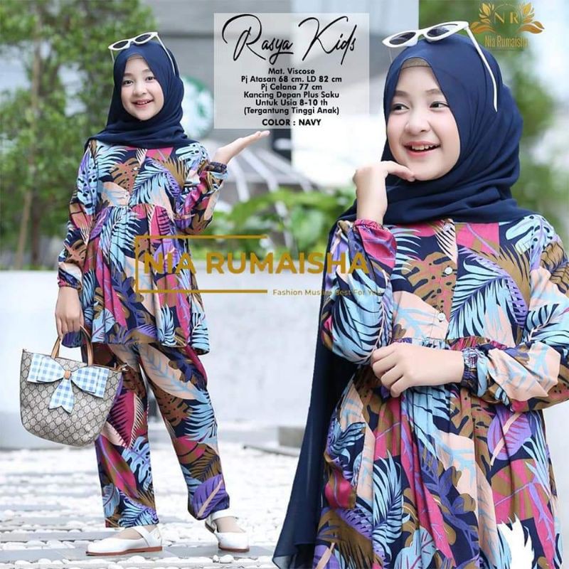 Setelan Anak #1 Motif Polsa / Falfa / Mia Rainbow / Gaida / Granada / Grenty / Shafa / Nagita / Metta / JK / Leopard / Khaula / Joela / Jihan / Jannah / Rasya / Rose / Jofa / Rinaya / Jannati / Ulfa / Moza Original Nia Rumaisha-Rasya kids