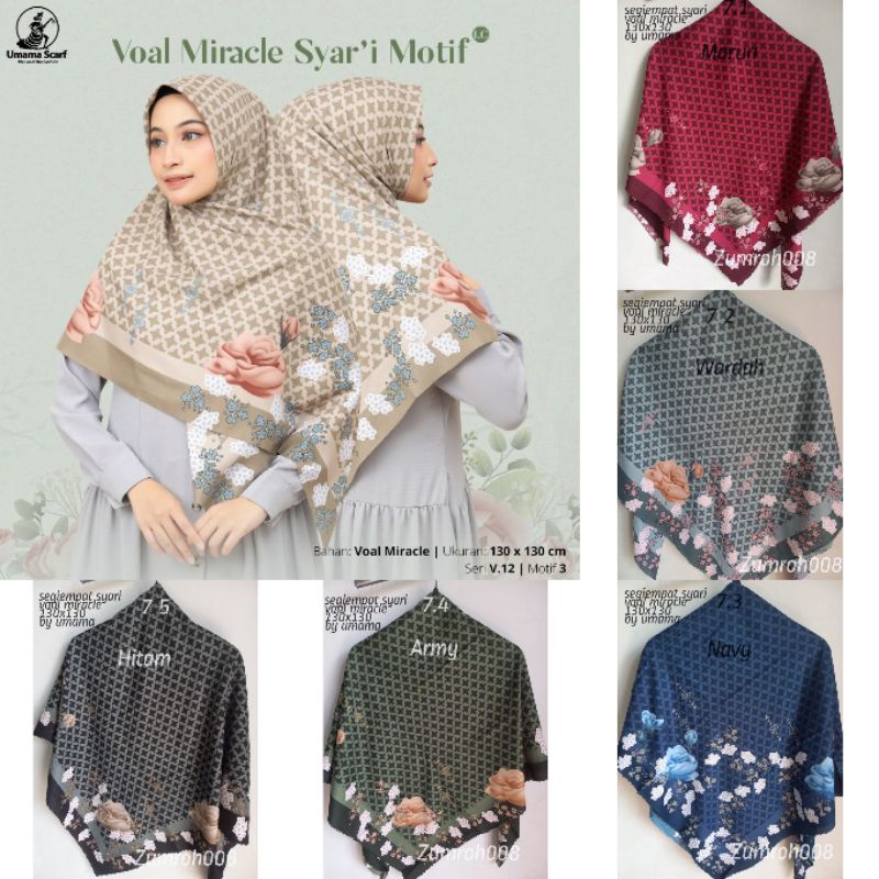 jilbab syari segi empat motif voal miracle by umama