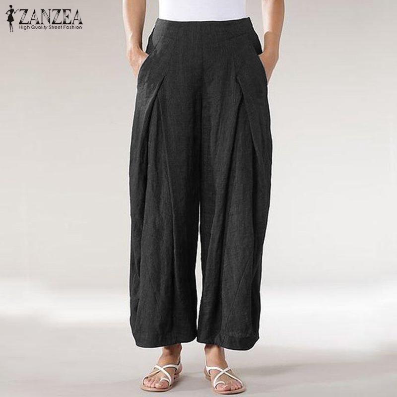 ZANZEA Celana  Kulot  Vintage High  Waist  Elastis Ada Ukuran 