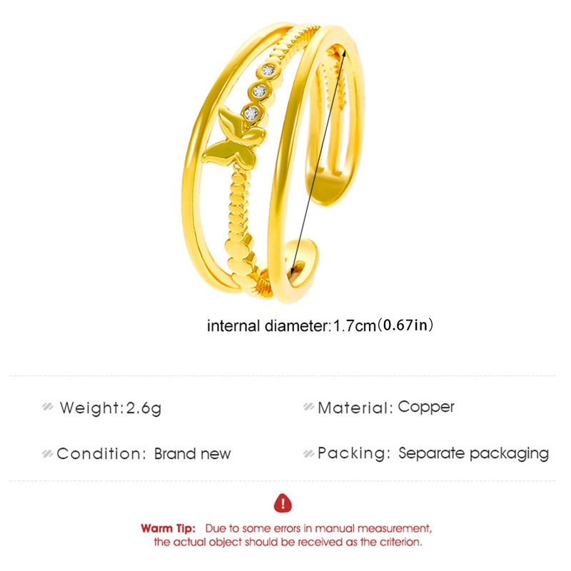 Cincin Jari Telunjuk Model Terbuka Tiga Lapis Desain Kupu-Kupu Geometris Bahan Logam Untuk Wanita