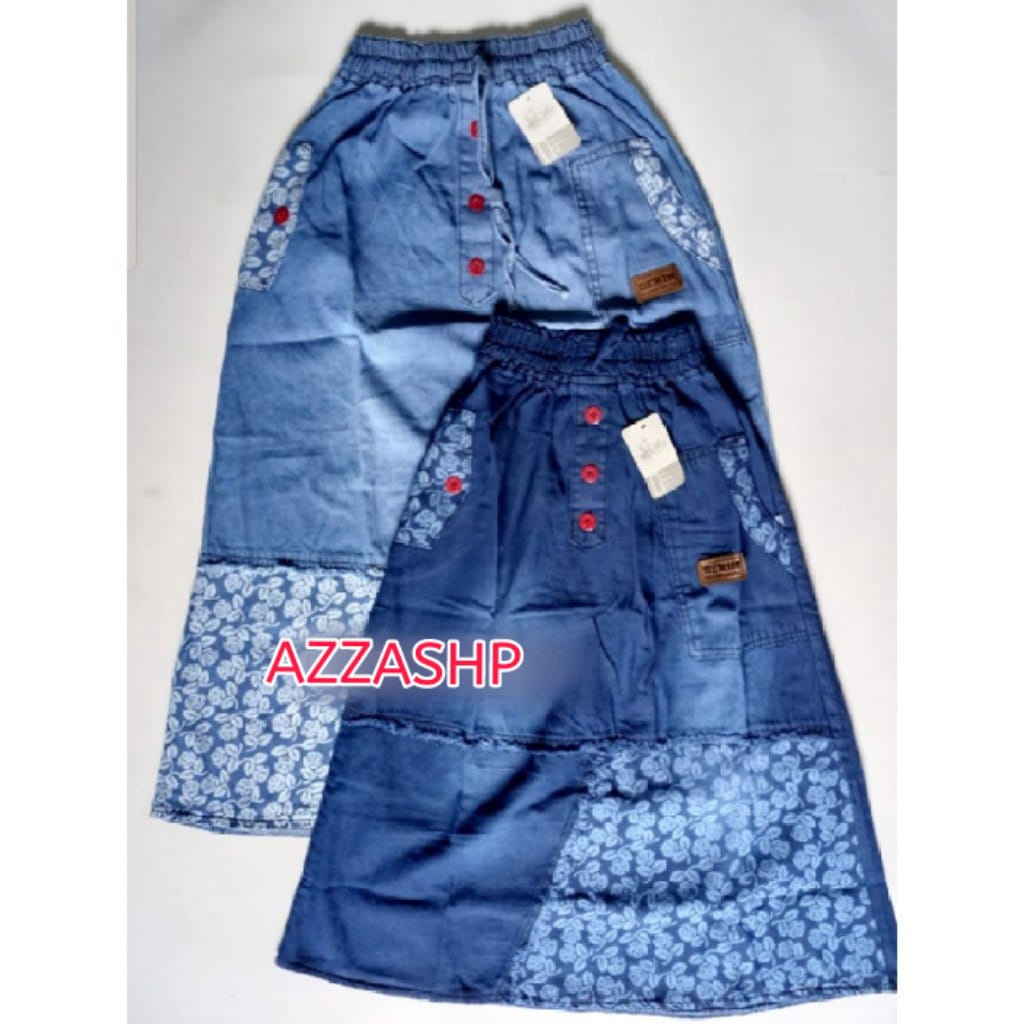 Rok Jeans Anak Kombinasi Sablon Bunga Usia 4-14 Tahun / Rok Jeans Anak Premium