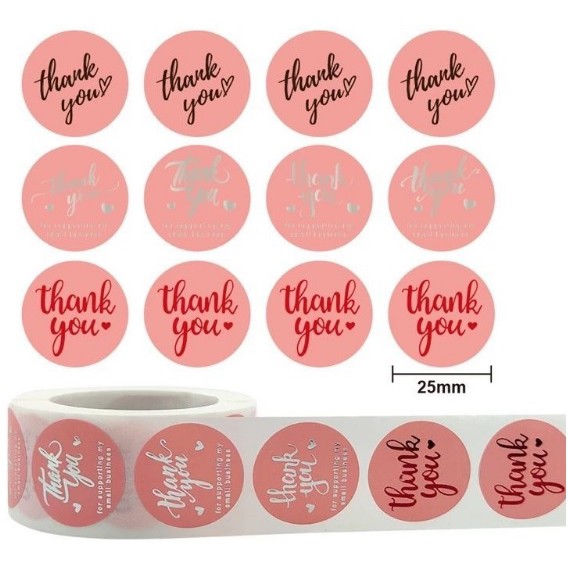 

TQ053 Per Pcs Sticker Label Tempel Thank You Sambung Pink Heart D 2.5 Cm Bulat Seal Kemasan Packing