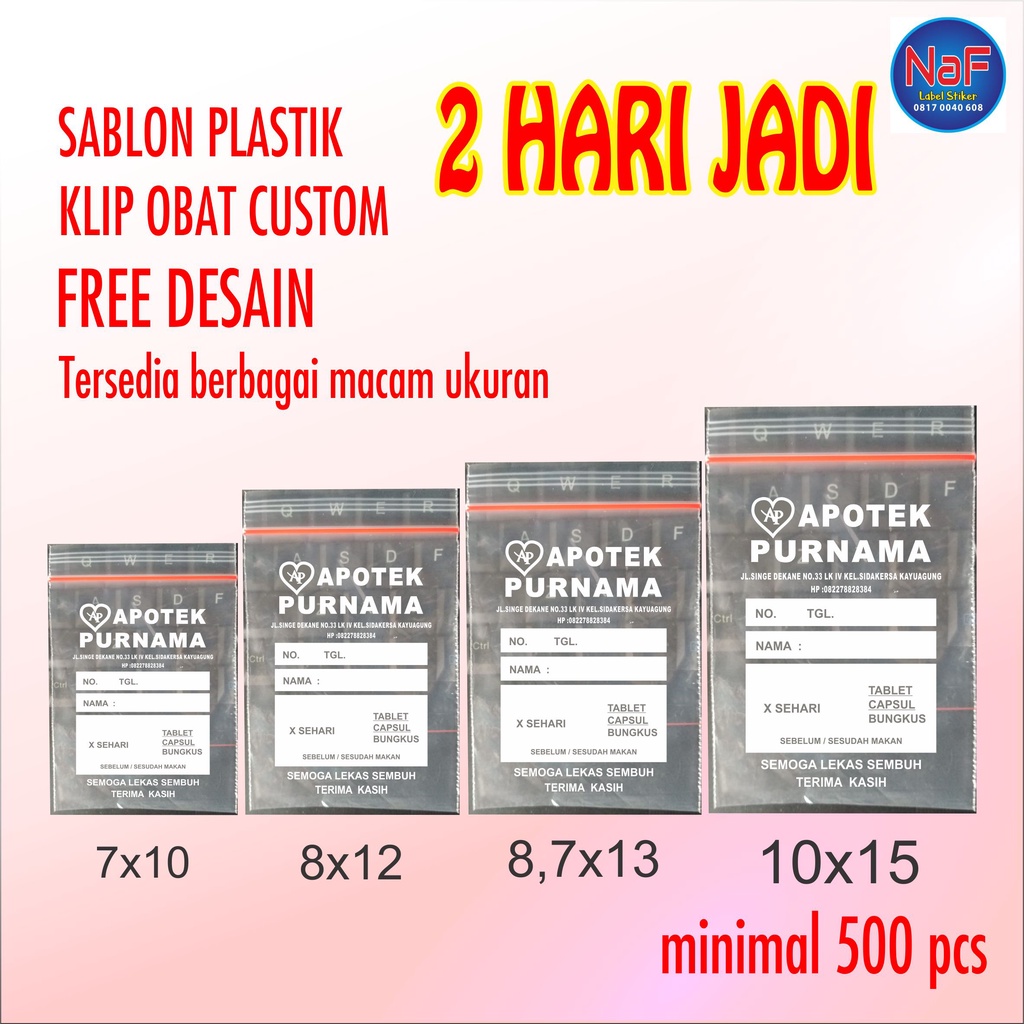 Sablon Plastik klip Obat Custom