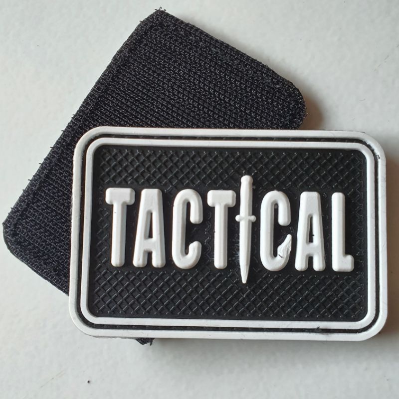 PATCH RUBBER LOGO TULISAN TACTICAL PUTIH/TEMPELAN EMBLEM KARET VELCRO