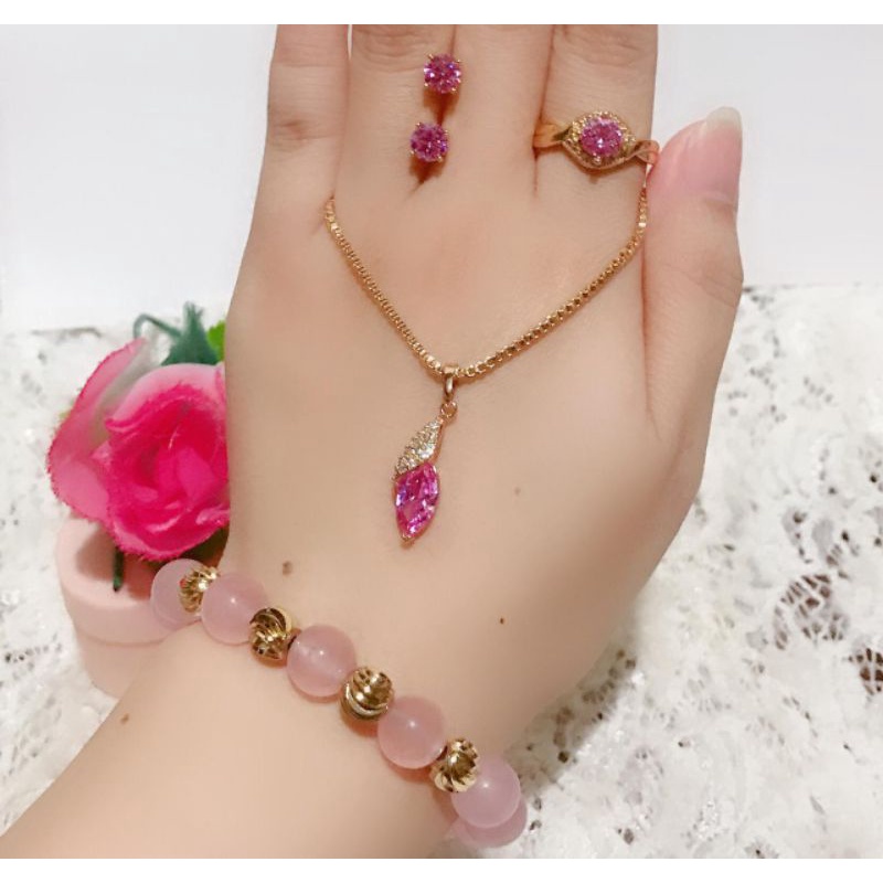 set wanita permata pink gelang karet terlaris