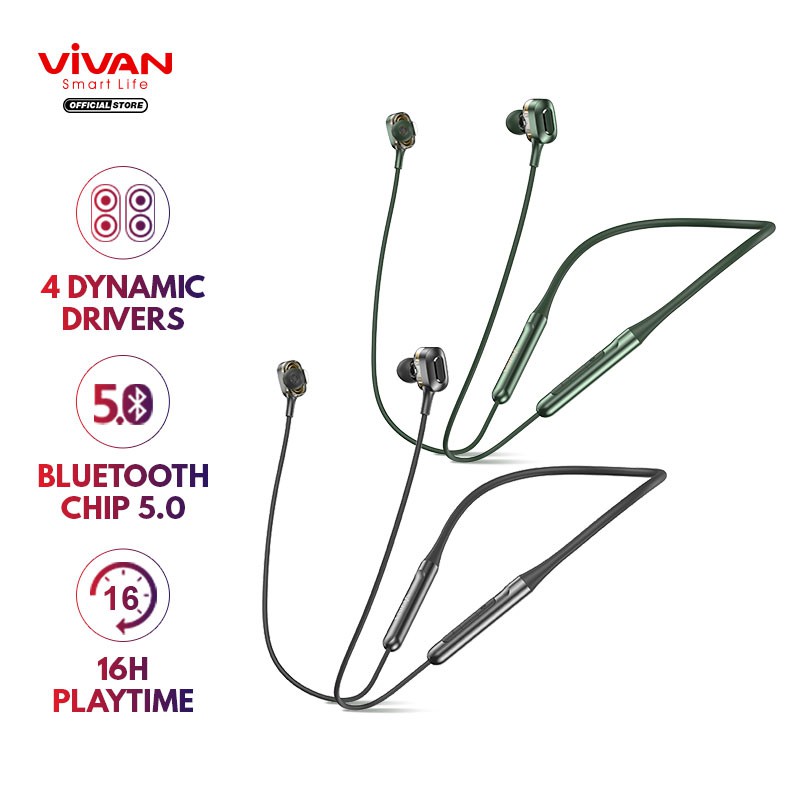 VIVAN Headset Bluetooth 5.0 Magnetic Bass Waterproof IPX4 Playtime 16 Jam Liberty N100 Garansi 1 Thn