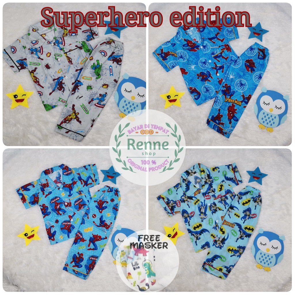 PIYAMA ANAK / PIYAMA KIDS / BAJU ANAK 1-5 TAHUN / MOTIF SUPERHERO