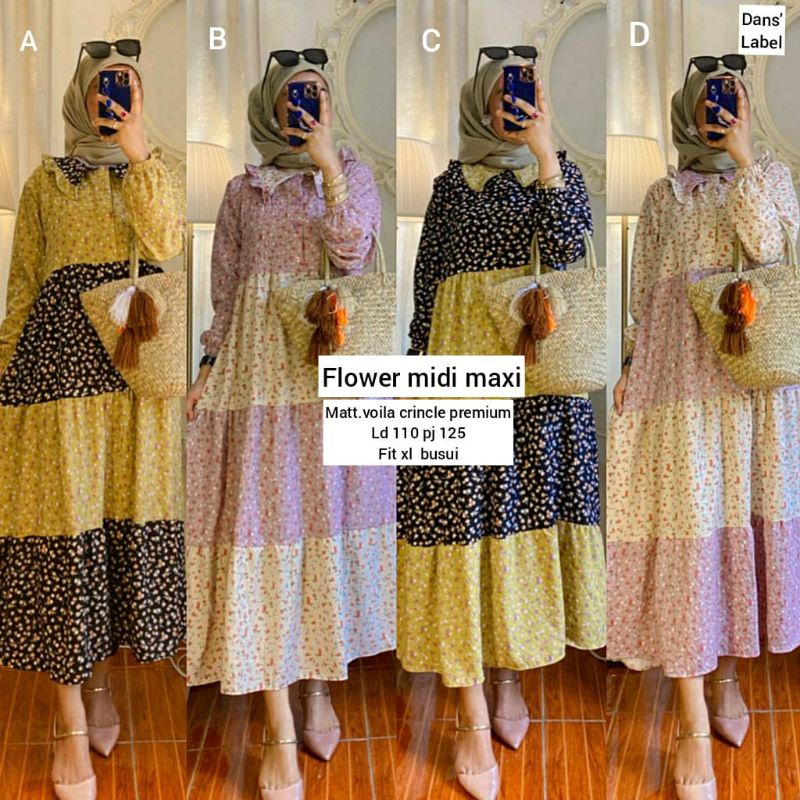 Flower Midi Maxi/Baju Dress Wanita/Gamis/Baju Wanita