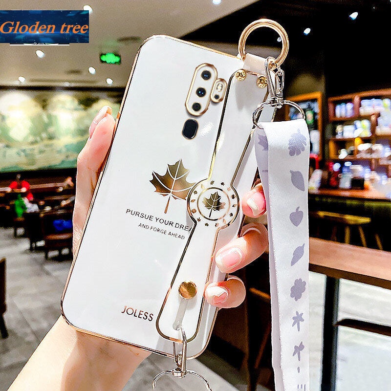 Case Motif Daun Maple Dengan lanyard Untuk OPPO A5 2020 A9 2020 A11 A11X