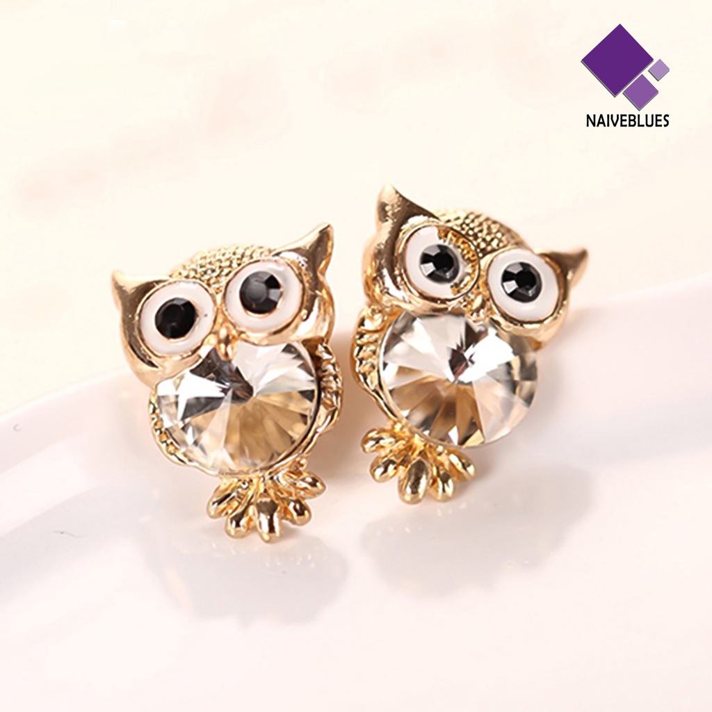 Anting Stud Bentuk Burung Hantu Aksen Berlian Imitasi Bahan Alloy Untuk Pesta