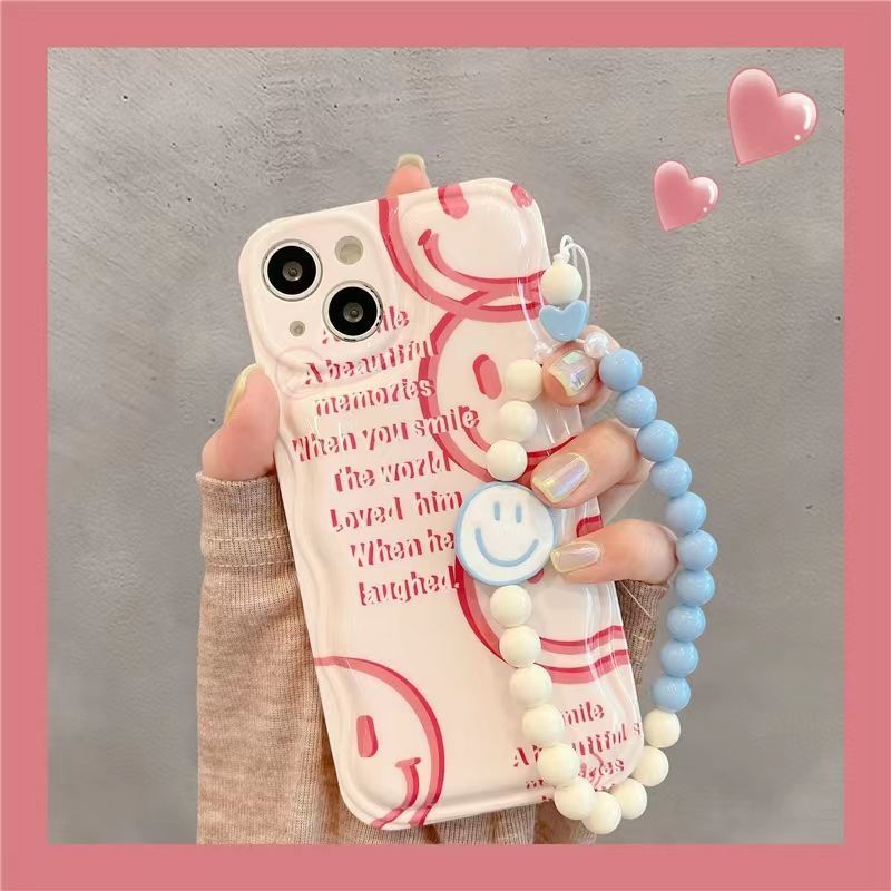 Case Desain Smiley Face Warna Pink Dengan Gelang Untuk IPhone 12 13 11 Pro Max X Xs Max Xr Jkhj