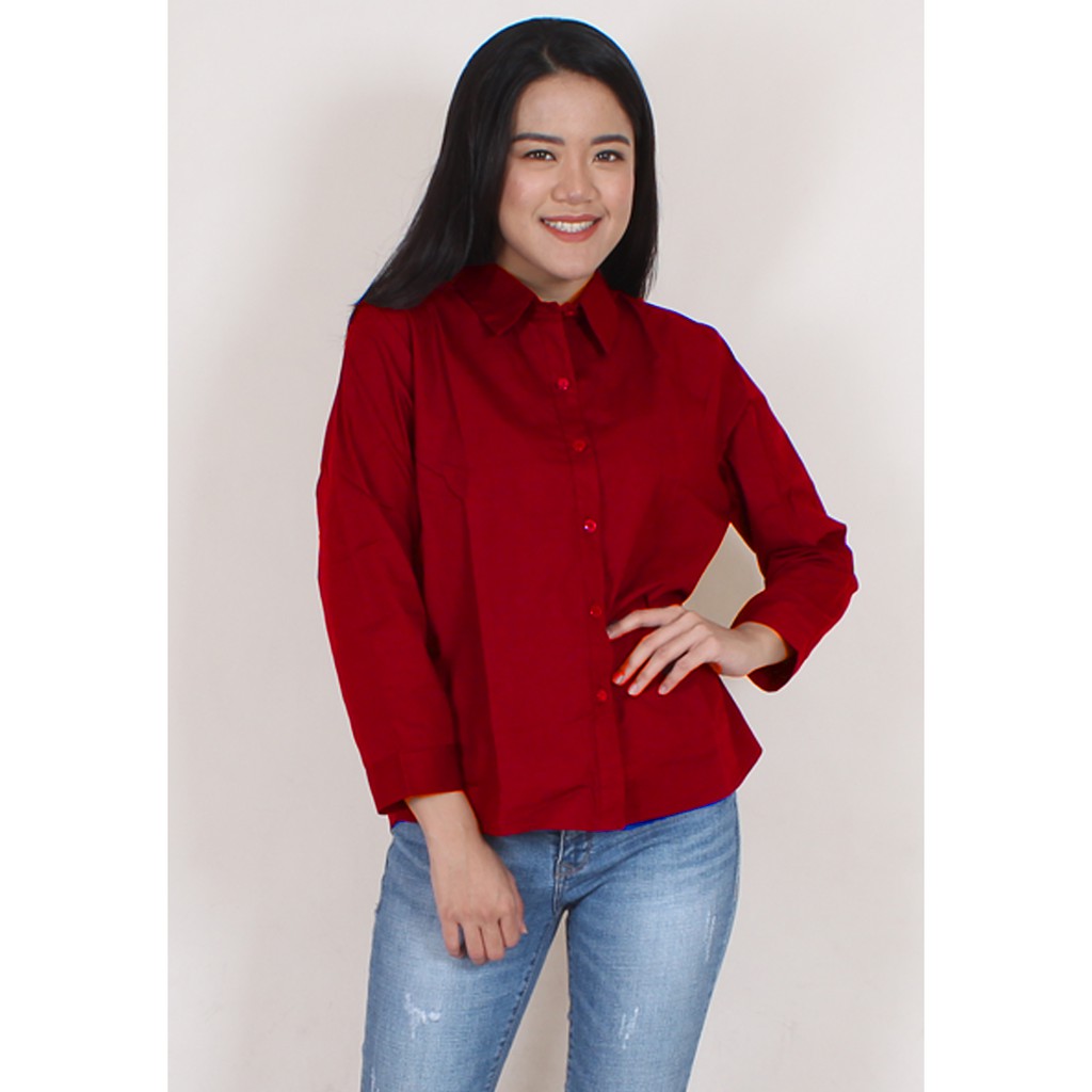 KEMEJA WANITA KATUN POLOS,SALUR,KOTAK