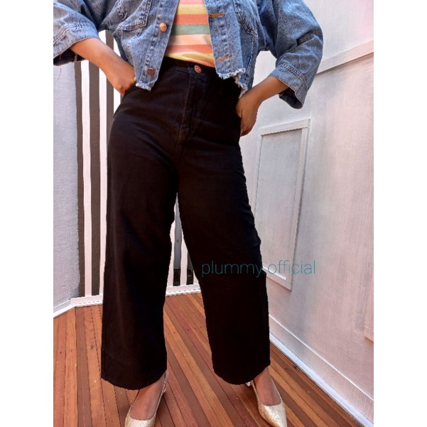 CELANA KULOT JEANS HIGHWAIST LOOSE WARNA POLOS PASTEL CHOCO  ARMY COKLAT CREAM WANITA