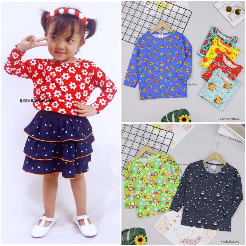 Kaos Motif Andin uk 3-4 Tahun / Baju Lengan Panjang Branded Anak Perermpuan Adem Atasan Cewek Murah