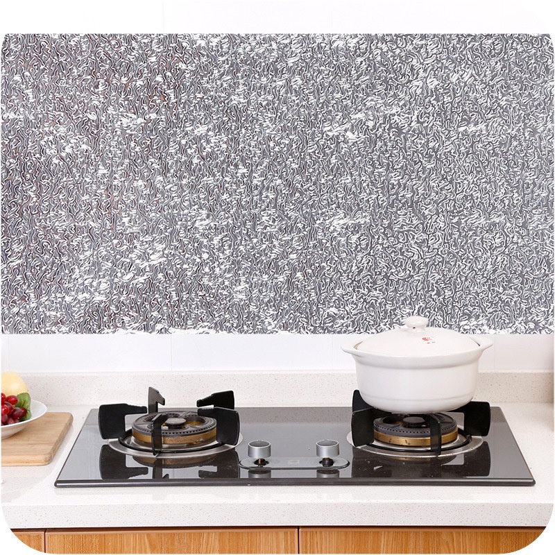 Sticker Wallpaper Aluminium Foil Waterproof Bermotif untuk Dapur Anti Minyak Anti Panas Kitchen Wallpaper Waterproof Termurah Terlaris