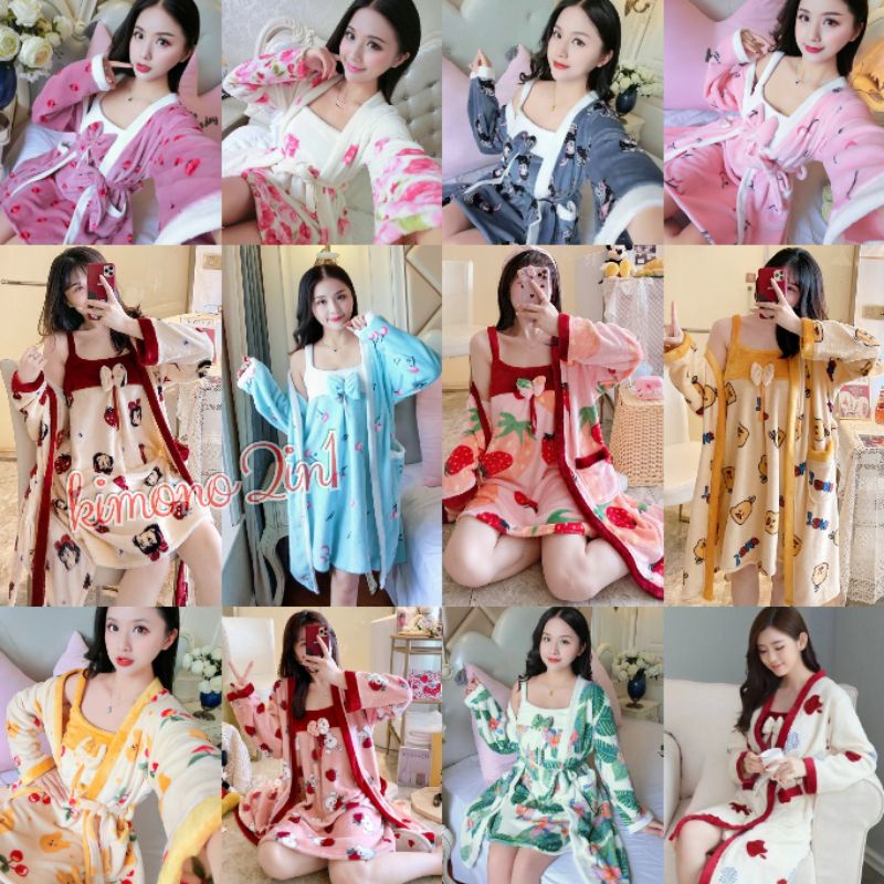 Kimono handuk bludru/kimono bulu include inner/kimono wanita lingerie