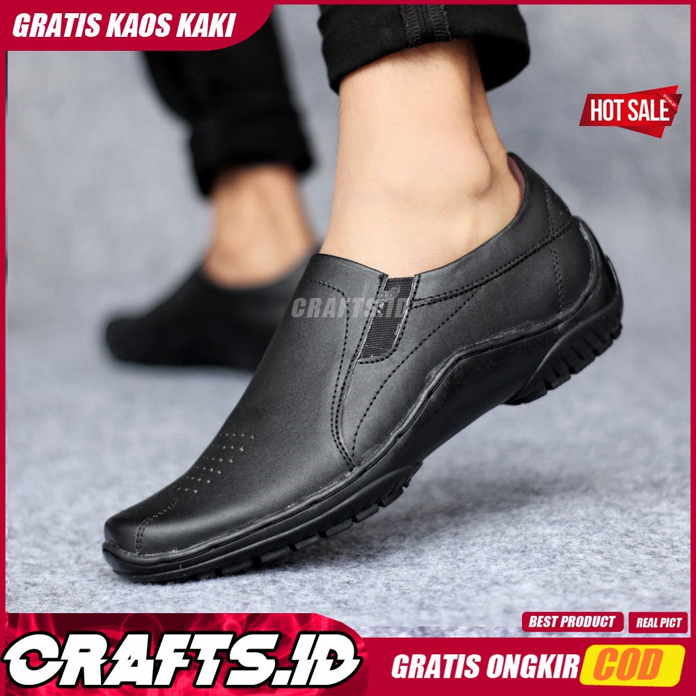 CRAFTS X LIBAD Sepatu Slip On Casual Kulit Asli Original Slop Antislip Kasual Formal Pantofel Kerja Kantor Pria Cowok