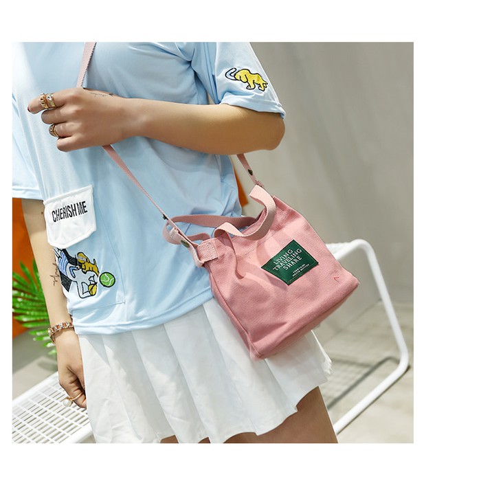 Limited Tas selempang kanvas wanita - tote bag canvas import kecil 2 way TKK Murah
