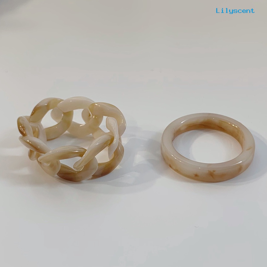 2pcs Cincin Jari Bahan Resin Warna-Warni Gaya Retro Untuk Kencan