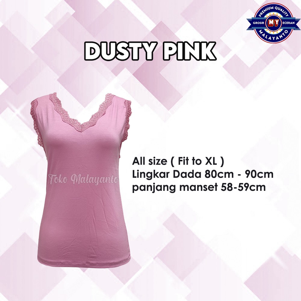 Tank Top Renda Kerah V Polos Warna Ukuran All size Ready Stok!!-Dusty Pink