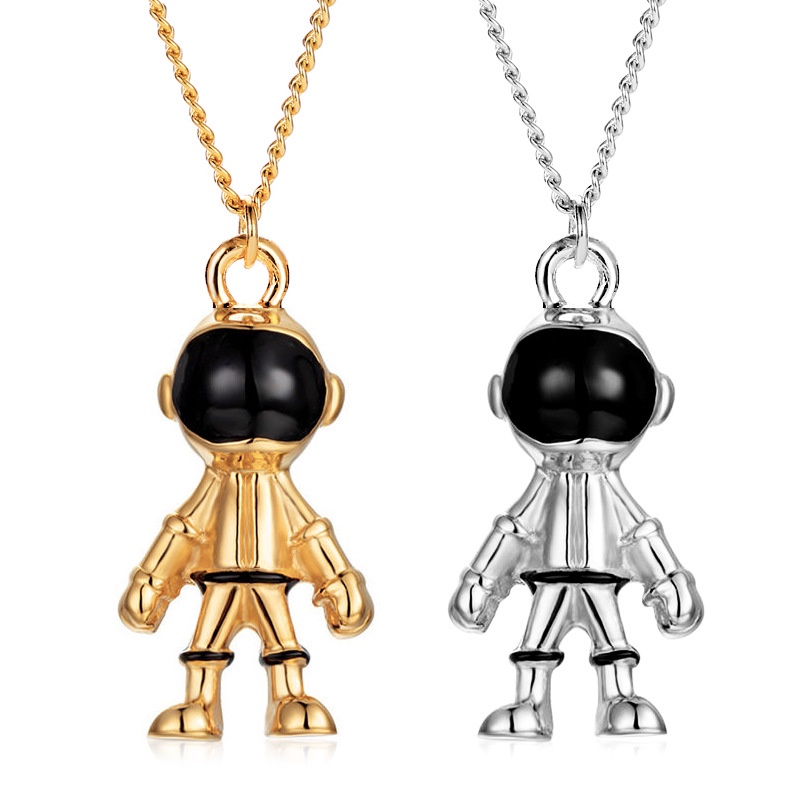 Kalung Rantai Desain Robot Astronot Bahan Metal Untuk Pria Dan Wanita