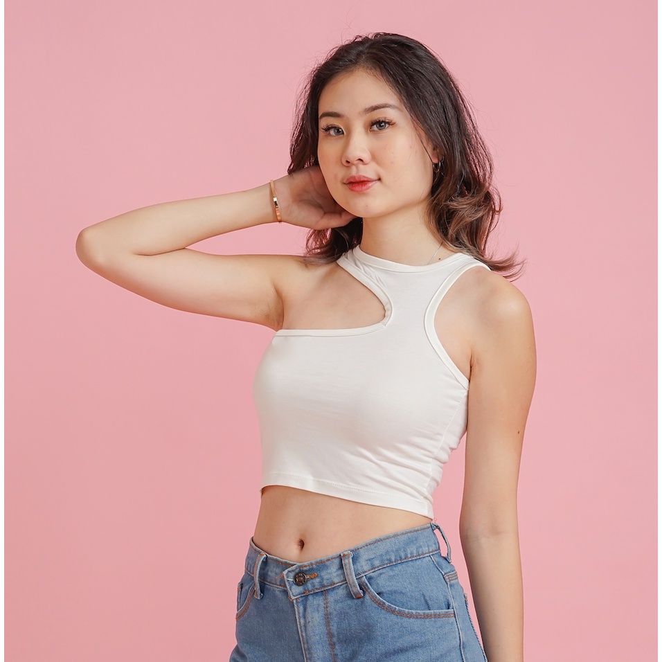 MODAVIE - MELINDA Tanktop One-Shoulder Crop Tank Top Korean Tengtop