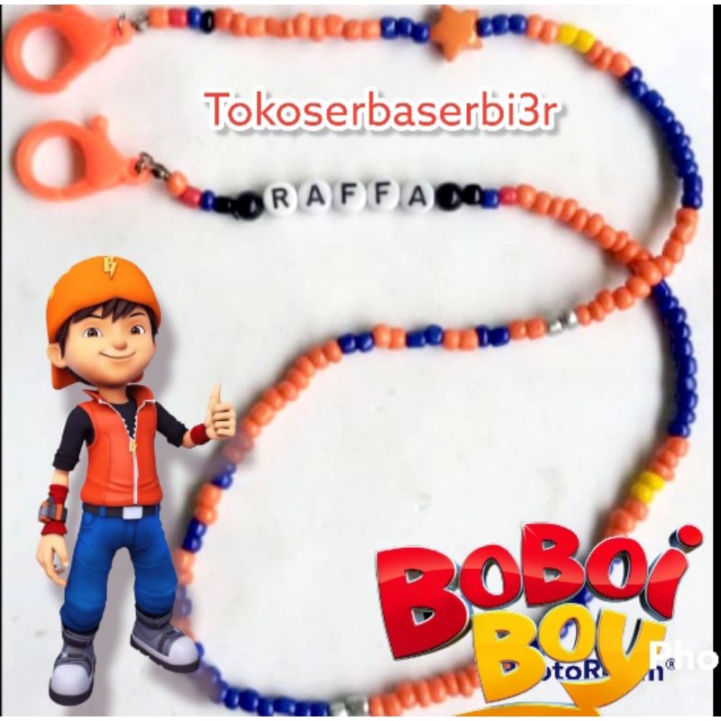 Kalung masker anak tema Boboiboy / Strap masker anak (bisa request nama/warna/tema)