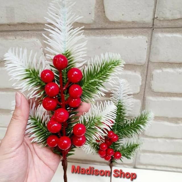 Daun Hijau Salju Cherry Natal Krans Ornamen Hiasan Parsel Parcel Natal