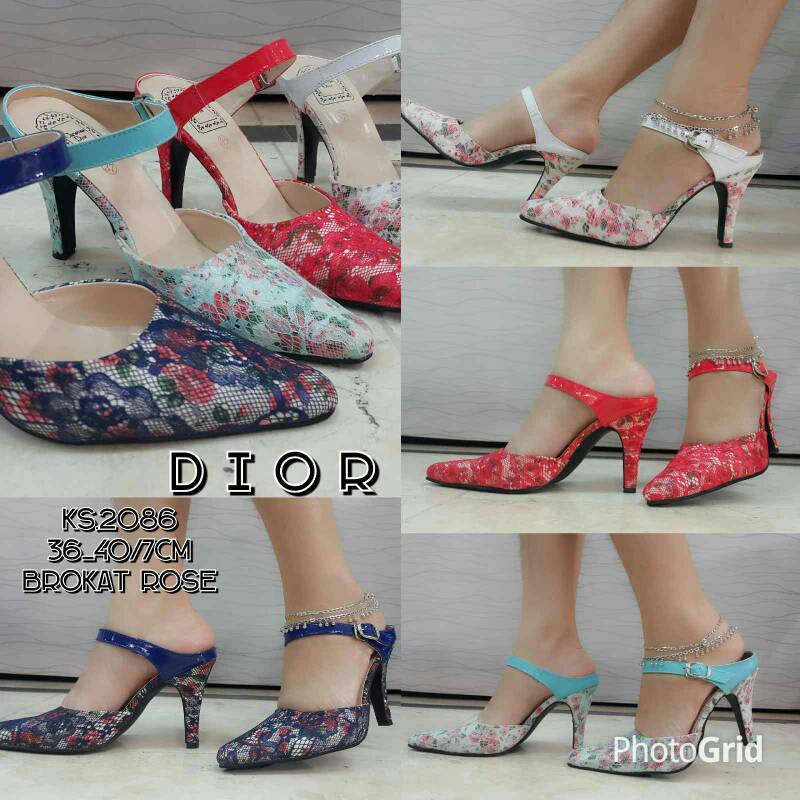 Sepatu Dior Brokat Rose Heels