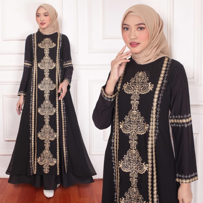 RINA BUSANA - COD - Gamis Abaya Bordir Mewah - Baju Gamis Abaya Hitam Bordir Gold Terbaru - Gamis Ab