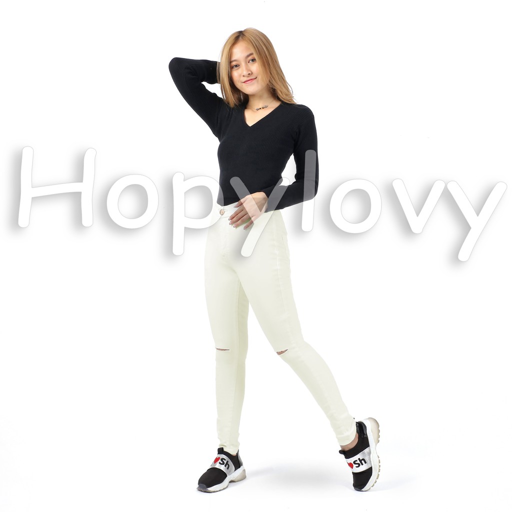 HOPYLOVY - CELANA HIGHWAIST PREMIUM CUT KNEE JEANS (Pun Ripped HW)