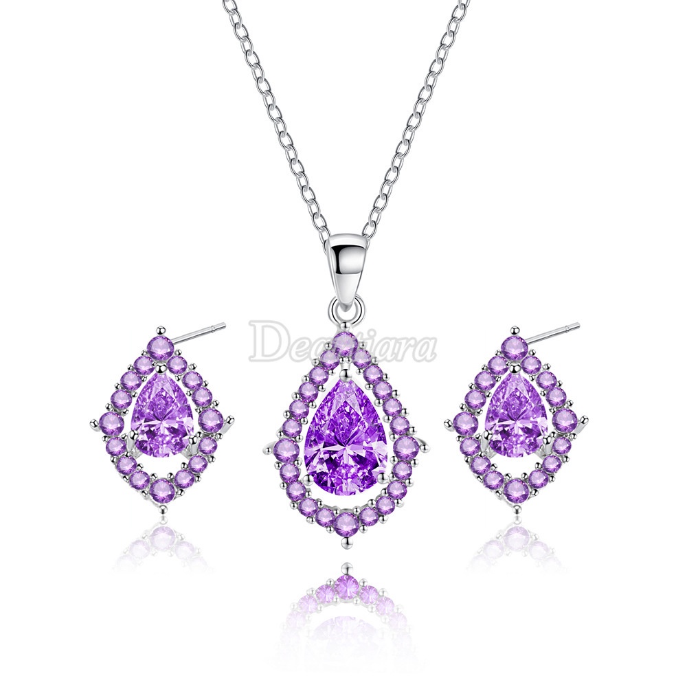 Korean Style Bridal Drop Necklace Earrings Set Shiny Zircon Accessories