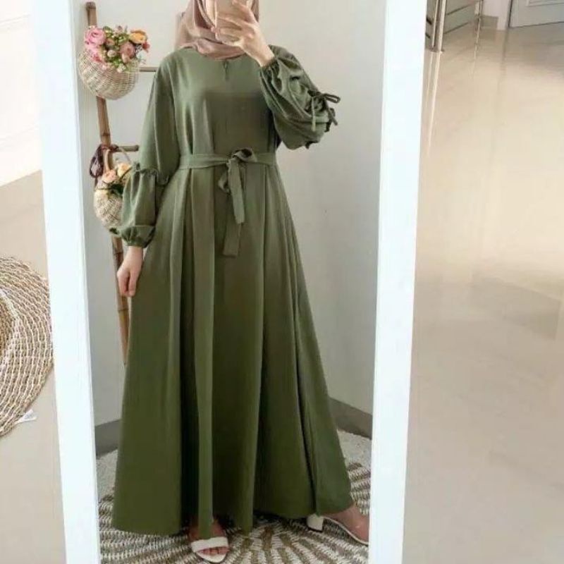 BRIELA | S M L XL XXL XXXL 5L | Maxi Dress Baju Gamis Syari JumboPolos Wanita Muslim Big SizeBahan Moscrepe-Army