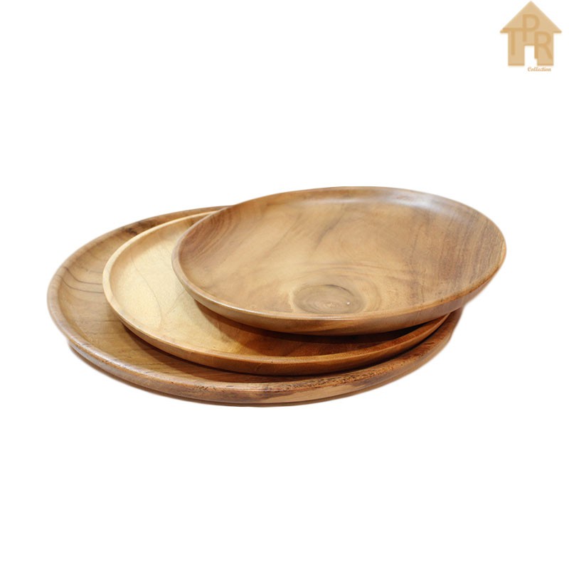 Set Teakwood Plate / Piring Bulat Kayu Jati Premium - D20-25