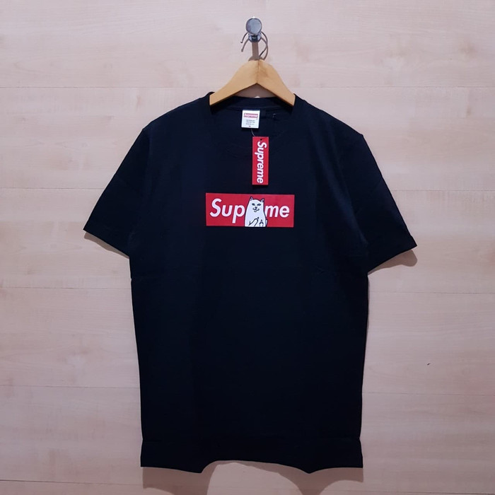 KAOS T SHIRT SUPREME X RIPNDIP BOX LOGO TEE BLACK - M