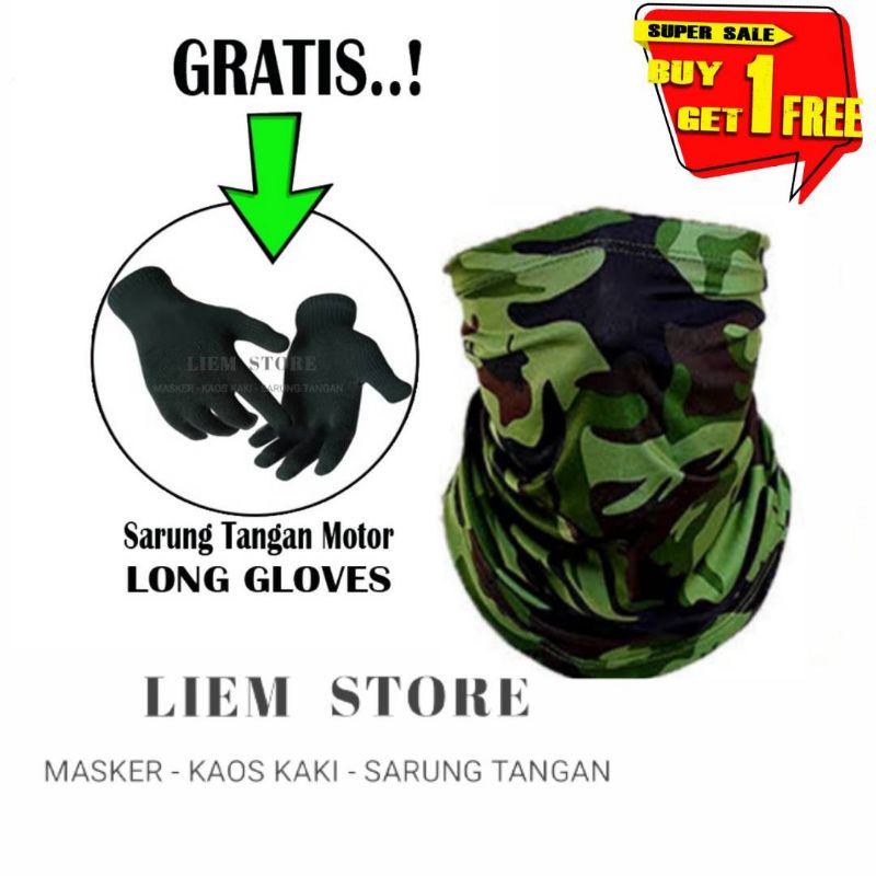 BUY 1 GET 1 FREE / Masker Buff Motif Army + GRATIS Sarung Tangan