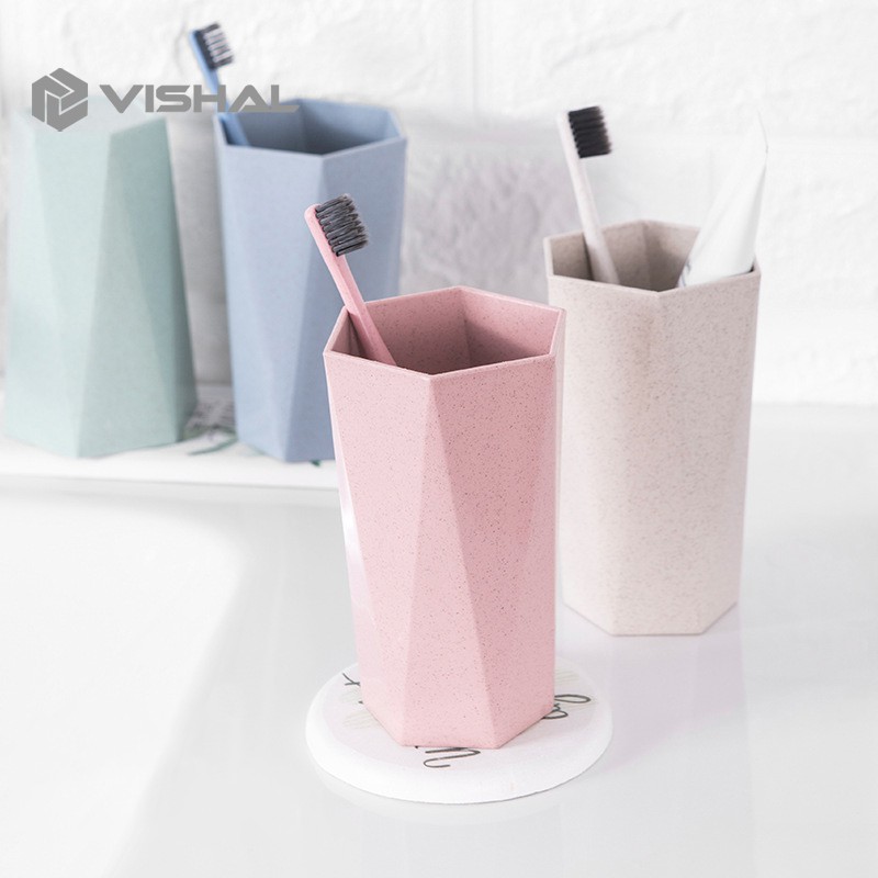 VISHAL Wheatstraw Cangkir Plastik Cup Warna Warni Set 4Pcs Wheat Water Fashion Water Toothbrush Cup
