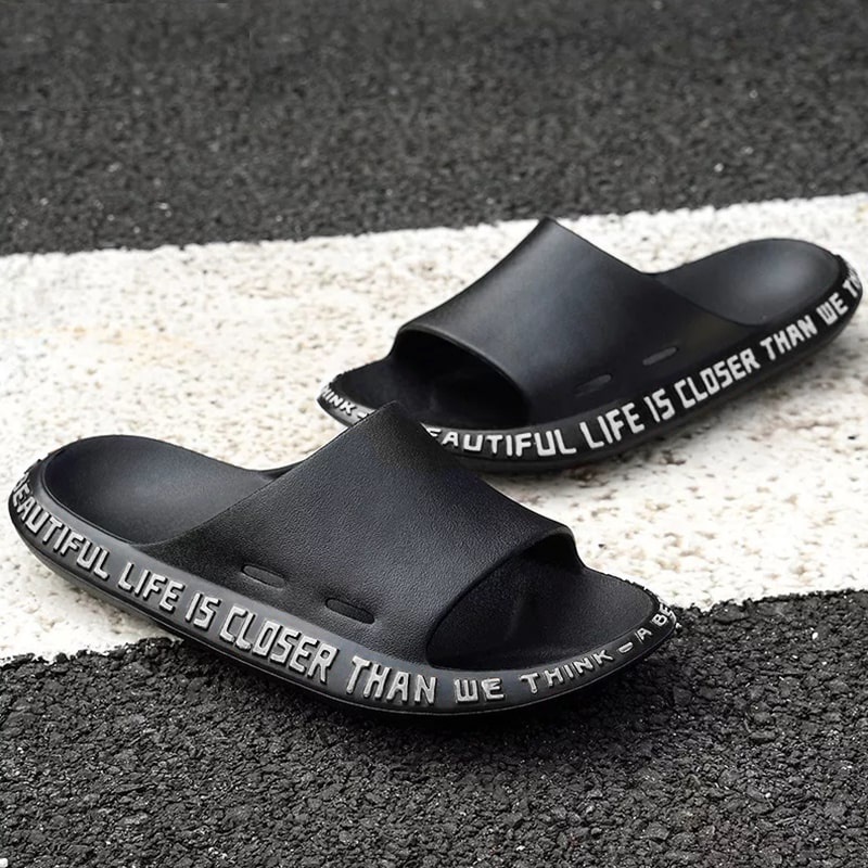 SANDAL SLOP LAKI LAKI AGUERO COWOK ELEGAN KUAT BLACK SERIES V-01B DUA KAKI