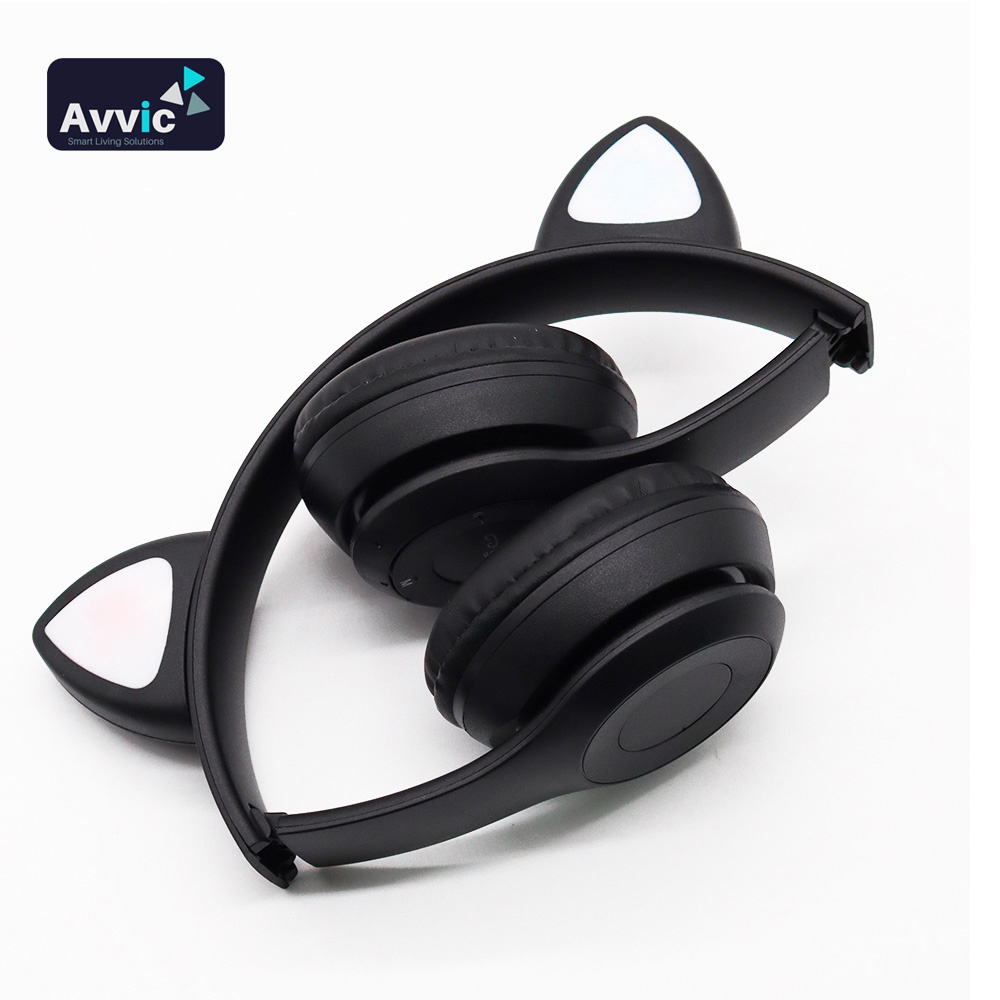 Headphone Wireless Bluetooth LED Cat Ears P47 Headset Handsfree Bando Kucing Stereo