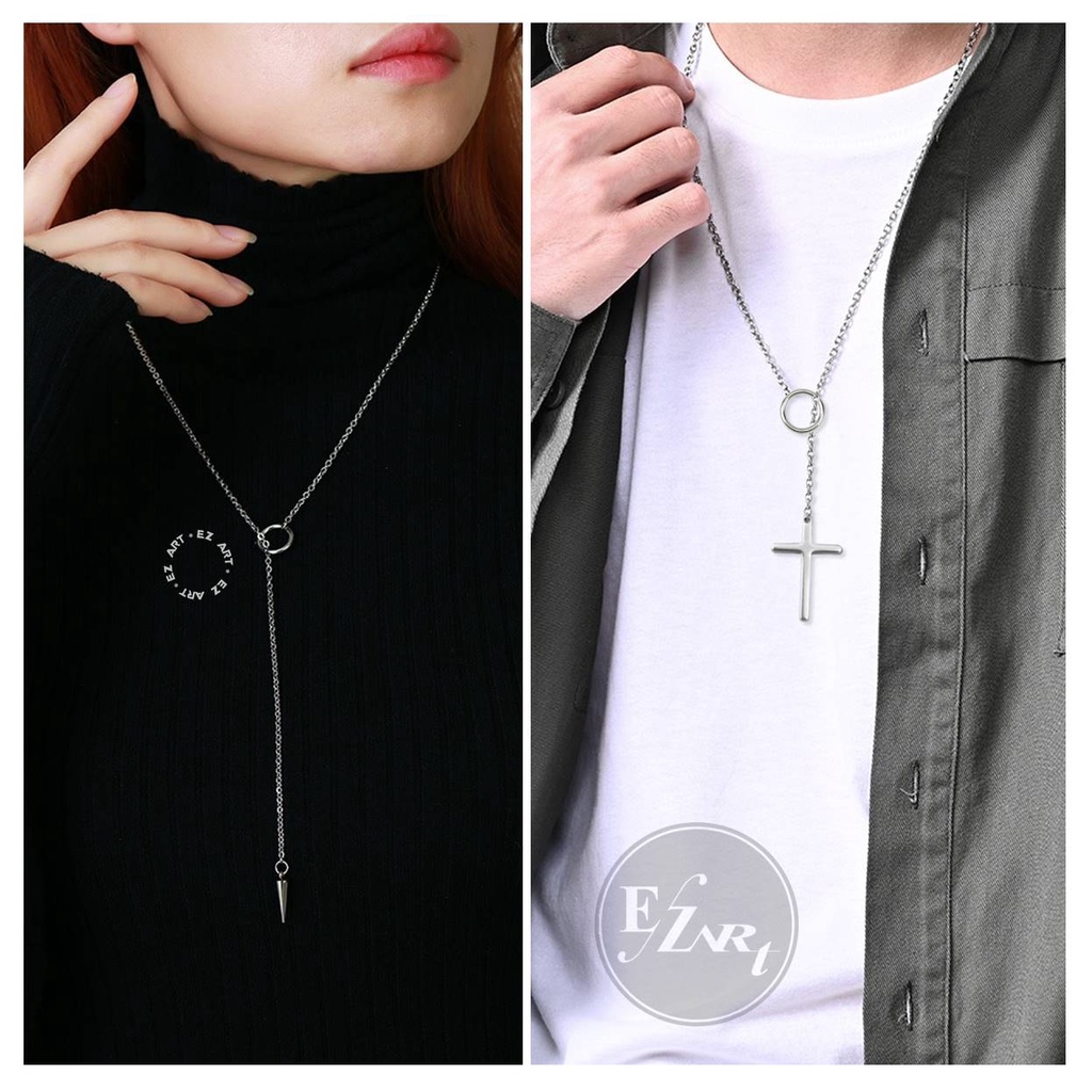 KALUNG Y SHAPE DROP BANDUL SALIB CROSS SPIKE STAR STICK BAHAN STAINLESS STEEL GAYA PUNK RETRO KOREAN STYLE PRIA WANITA